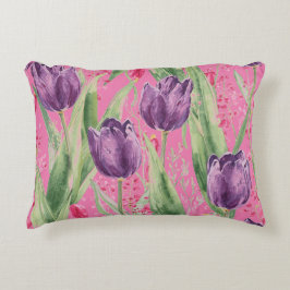 Lovely, Purple,Shocking Pink Tulip Flowers Pattern Accent Kussen