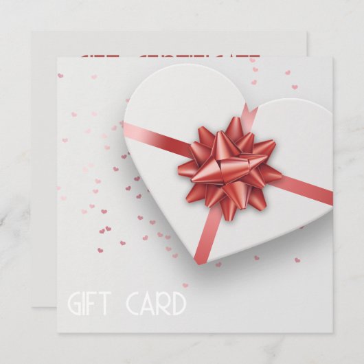 Lovely Red Bow White Heart Cadebox Cadeaubon (Voorkant / Achterkant)