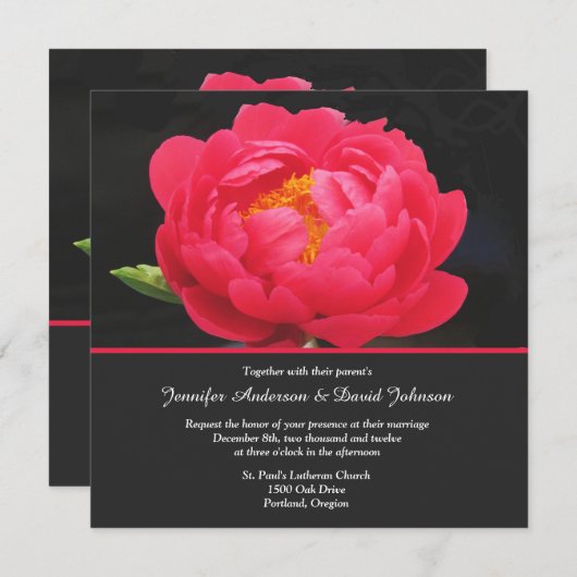 Lovely Red Peony Wedding Invitation Kaart (Voorkant / Achterkant)
