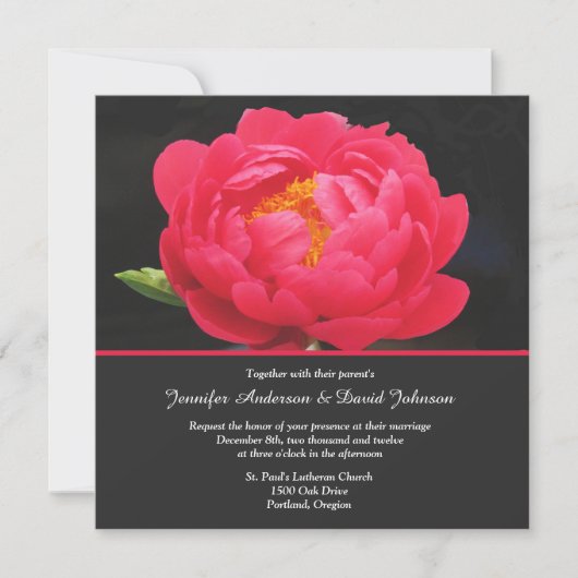 Lovely Red Peony Wedding Invitation Kaart (Voorkant)