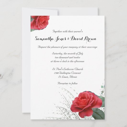 Lovely Red Rose Custom Wedding Invitation Kaart (Voorkant)