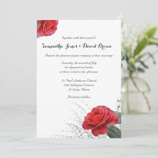Lovely Red Rose Custom Wedding Invitation Kaart (Staand voorkant)