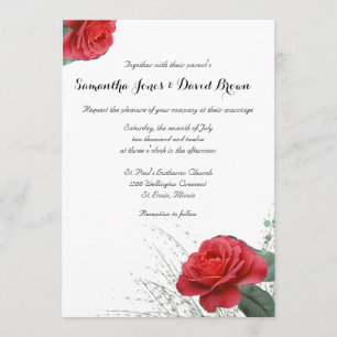 Lovely Red Rose Custom Wedding Invitation Kaart