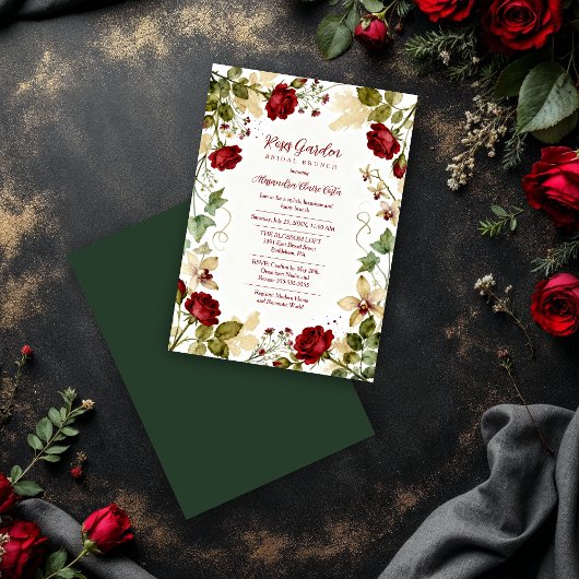 Lovely Red Roses Garden-Inspired Bridal Brunch Kaart