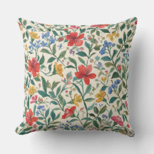 Lovely, Red Yellow Blue Flowers and Leaves Pattern