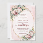 Lovely Rose Gold Blush Floral Greenery Wedding  Kaart (Voorkant)