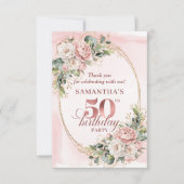 Lovely Rose Gold Blush Flowers 50th Birthday  Bedankkaart (Voorkant)