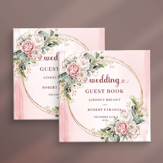 Lovely Rose Gold Floral Greenery Wedding Guest   Gastenboek