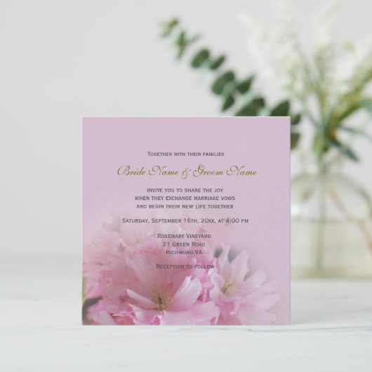 Lovely roze cherry blossom lentebruiloft kaart (Staand voorkant)