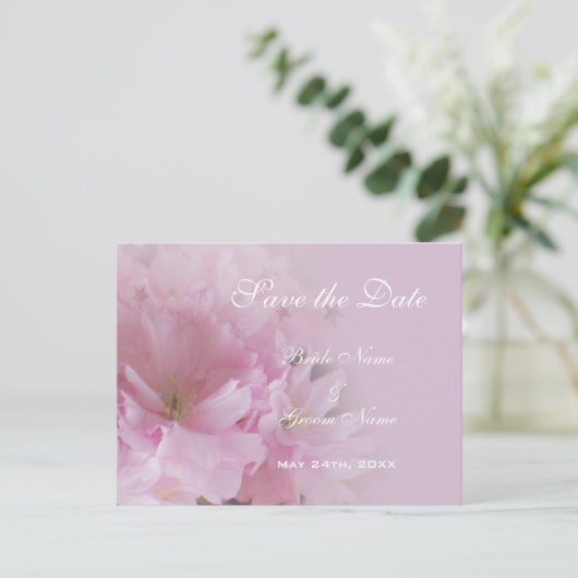 Lovely roze cherry blossom save the date bruiloft  aankondigingskaart (Staand voorkant)
