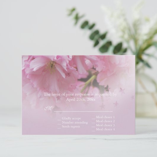 Lovely roze cherry blossom spring bruiloft RSVP (Staand voorkant)