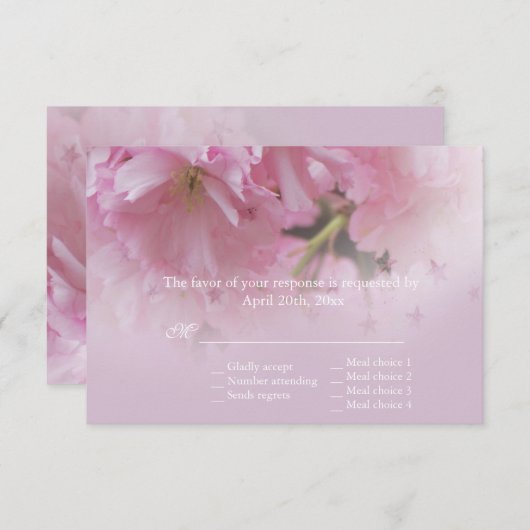 Lovely roze cherry blossom spring bruiloft RSVP (Voorkant / Achterkant)
