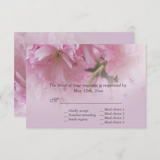Lovely roze cherry blossom spring bruiloft RSVP (Voorkant / Achterkant)