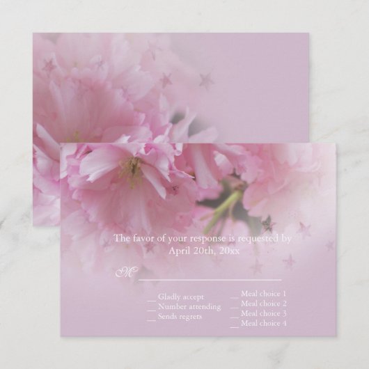 Lovely roze cherry blossom spring bruiloft RSVP Kaartje (Voorkant / Achterkant)