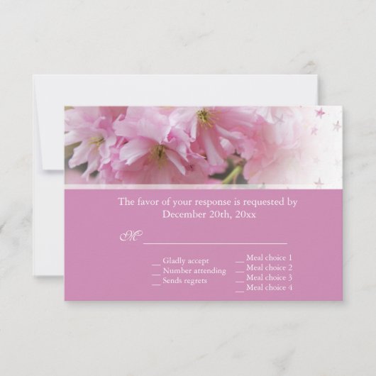 Lovely roze cherry blossom spring bruiloft RSVP Kaartje (Voorkant)