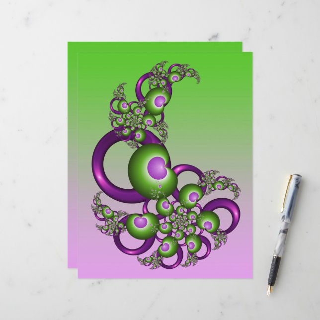 Lovely roze Green Hearts Modern Abstract Fractal (Voorkant / Achterkant in situ)