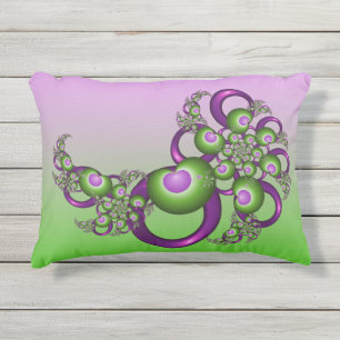 Lovely roze Green Hearts Modern Abstract Fractal Buitenkussen