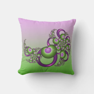 Lovely roze Green Hearts Modern Abstract Fractal Buitenkussen