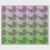 Lovely roze Green Hearts Modern Abstract Fractal Cadeaupapier (Vlak)