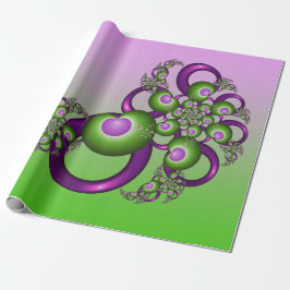 Lovely roze Green Hearts Modern Abstract Fractal Cadeaupapier