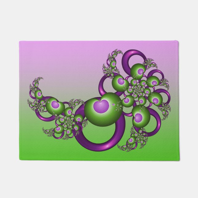 Lovely roze Green Hearts Modern Abstract Fractal Deurmat (Voorkant)
