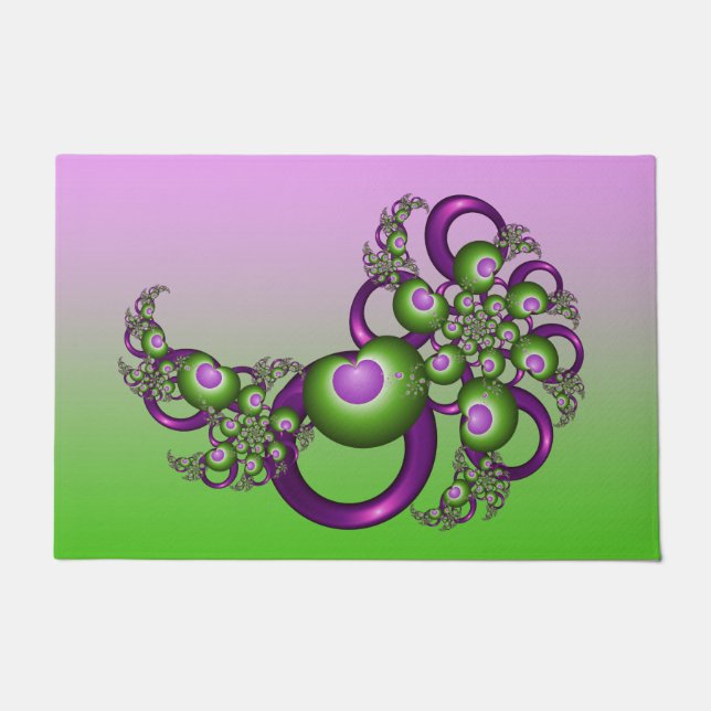 Lovely roze Green Hearts Modern Abstract Fractal Deurmat (Voorkant)