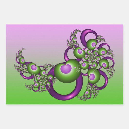 Lovely roze Green Hearts Modern Abstract Fractal Inpakpapier Vel (Voorkant 3)