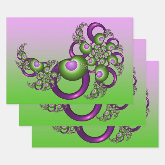 Lovely roze Green Hearts Modern Abstract Fractal Inpakpapier Vel (Set)
