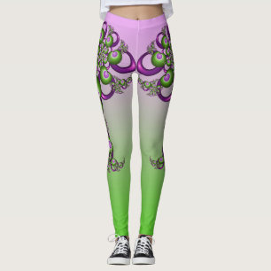Lovely roze Green Hearts Modern Abstract Fractal Leggings