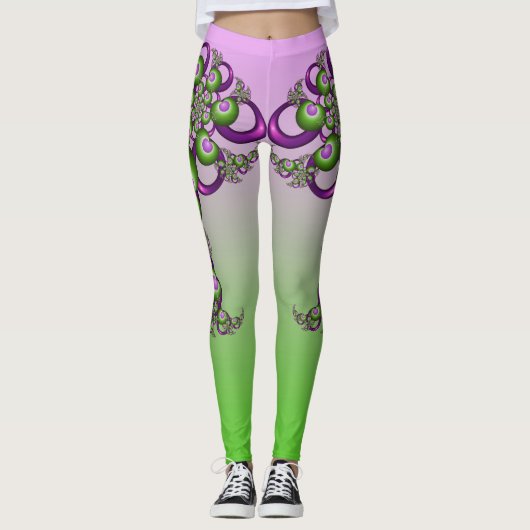 Lovely roze Green Hearts Modern Abstract Fractal Leggings (Voorkant)