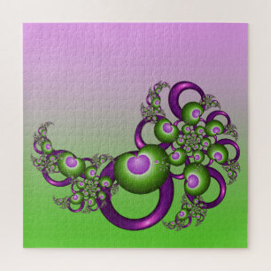 Lovely roze Green Hearts Modern Abstract Fractal Legpuzzel