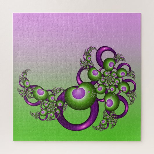 Lovely roze Green Hearts Modern Abstract Fractal Legpuzzel (Verticaal)