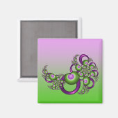 Lovely roze Green Hearts Modern Abstract Fractal Magneet (Voorkant / Achterkant)