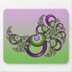 Lovely roze Green Hearts Modern Abstract Fractal Muismat