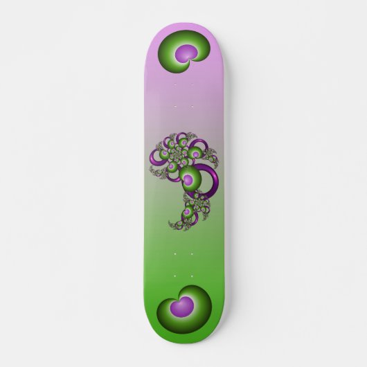 Lovely roze Green Hearts Modern Abstract Fractal Persoonlijk Skateboard (Voorkant)