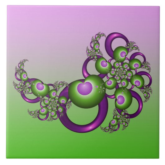 Lovely roze Green Hearts Modern Abstract Fractal Tegeltje (Voorkant)