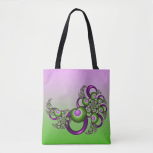 Lovely roze Green Hearts Modern Abstract Fractal Tote Bag