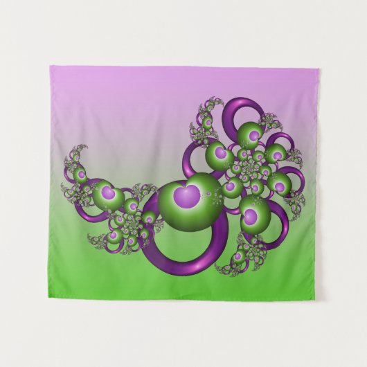 Lovely roze Green Hearts Modern Abstract Fractal Wandkleed (Voorkant (horizontaal))