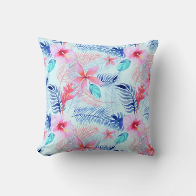 Lovely roze Hibiscus Tropical Floral Pattern | Kussen (Voorkant)
