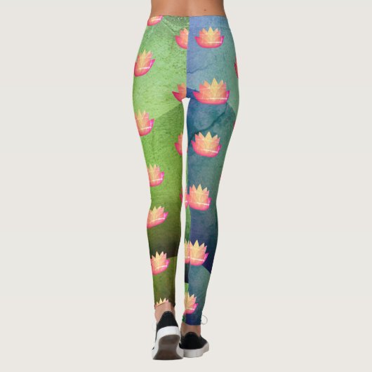 Lovely roze Lotus Flower Pattern Leggings (Achterkant)