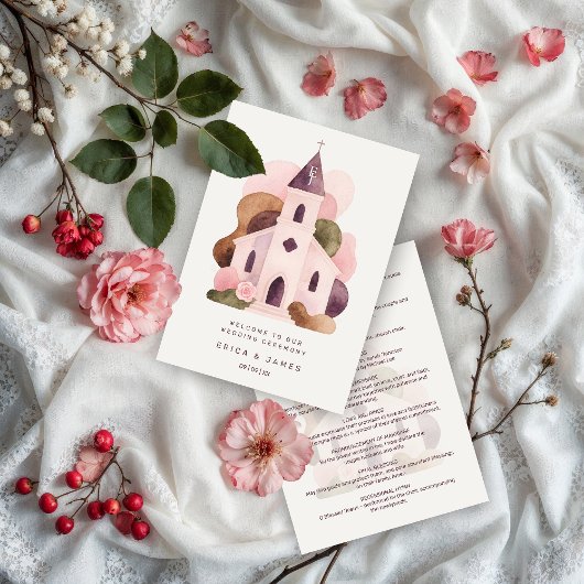 Lovely Rustic Pink Tones Church Wedding Programmakaart