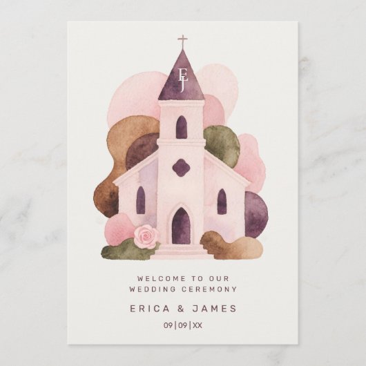 Lovely Rustic Pink Tones Church Wedding Programmakaart (Voorkant)