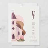 Lovely Rustic Pink Tones Church Wedding QR Save The Date (Voorkant)