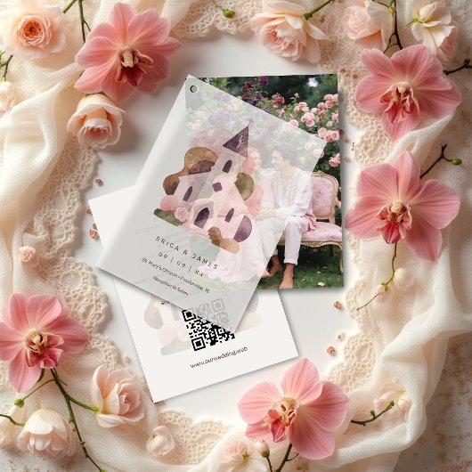 Lovely Rustic Pink Tones Church Wedding Vellum Uitnodigingen
