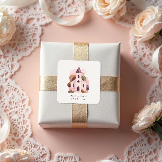 Lovely Rustic Pink Tones Church Wedding Vierkante Sticker