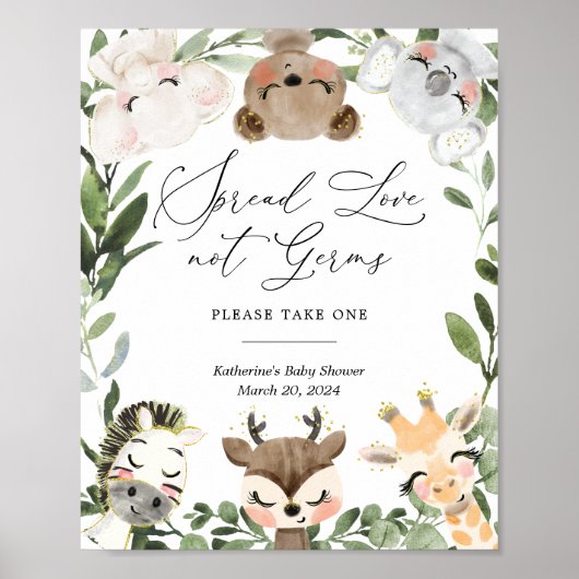 Lovely Safari Animals Baby shower Sanitization Sig Poster (Voorkant)