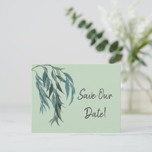 Lovely Sage Green Willow Branch Botanical Wedding Save The Date (Staand voorkant)