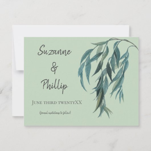 Lovely Sage Green Willow Branch Botanical Wedding Save The Date (Achterkant)