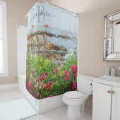 Lovely Schilderachtig Garden Seascape Monogram Douchegordijn (In situ)