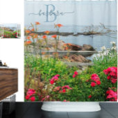 Lovely Schilderachtig Garden Seascape Monogram Douchegordijn